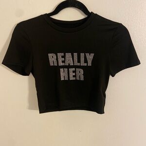 SHEIN Black Fitted Crop Tee Short Sleeve